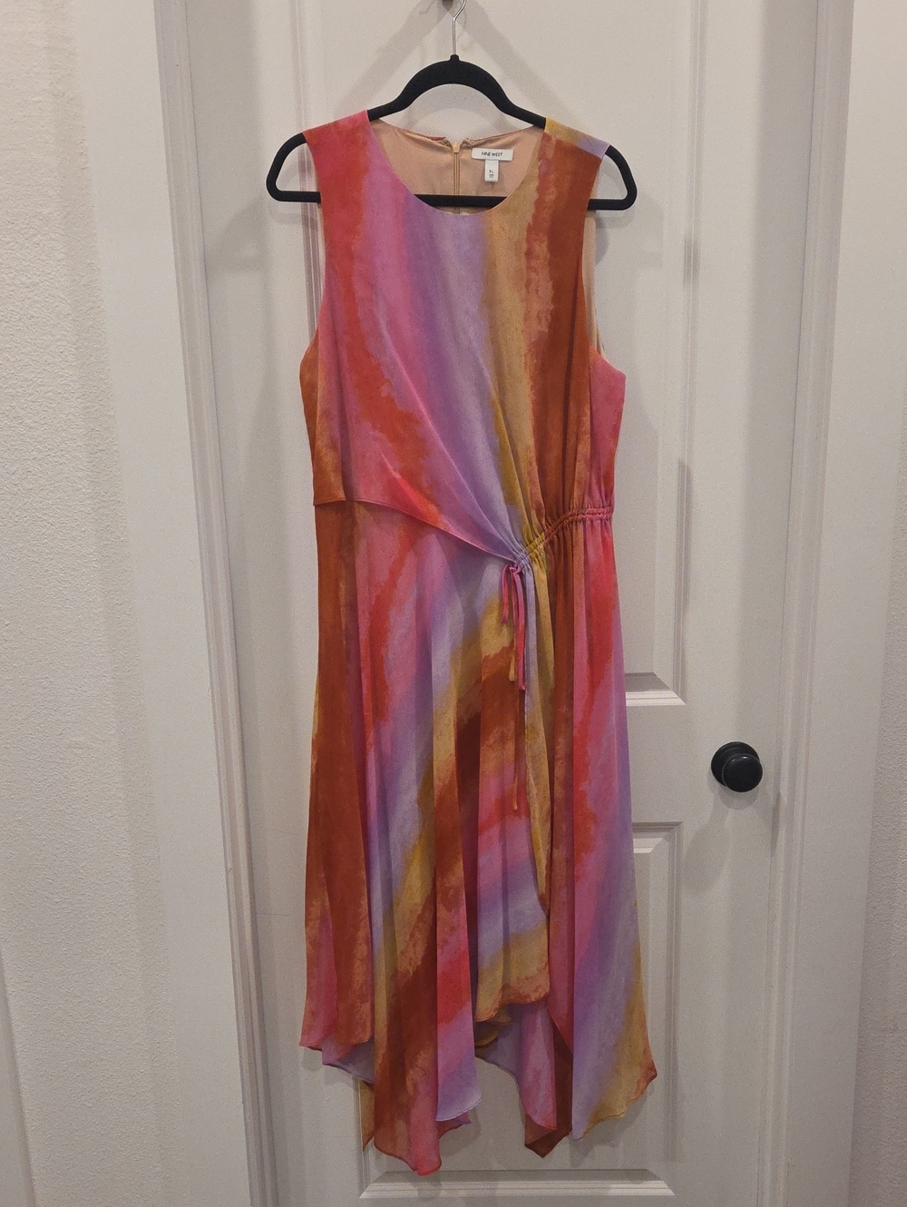 Nine West Multicolor Watercolor Sleeveless Dress - Purple, Orange, Gold